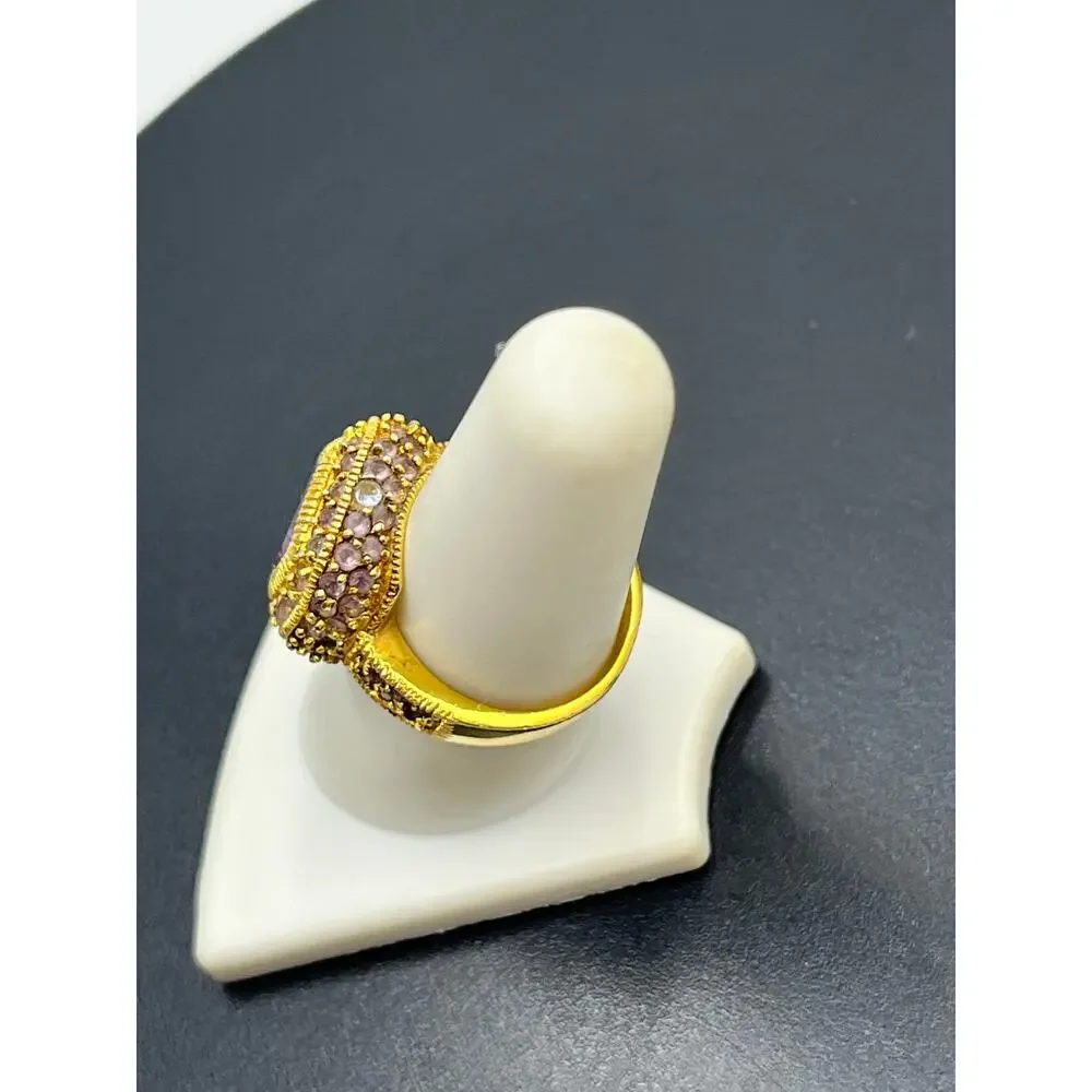 UTC Gold Plated Vermeil Sterling‎ Silver Cushion Cut Amethyst Cocktail Ring Sz 8